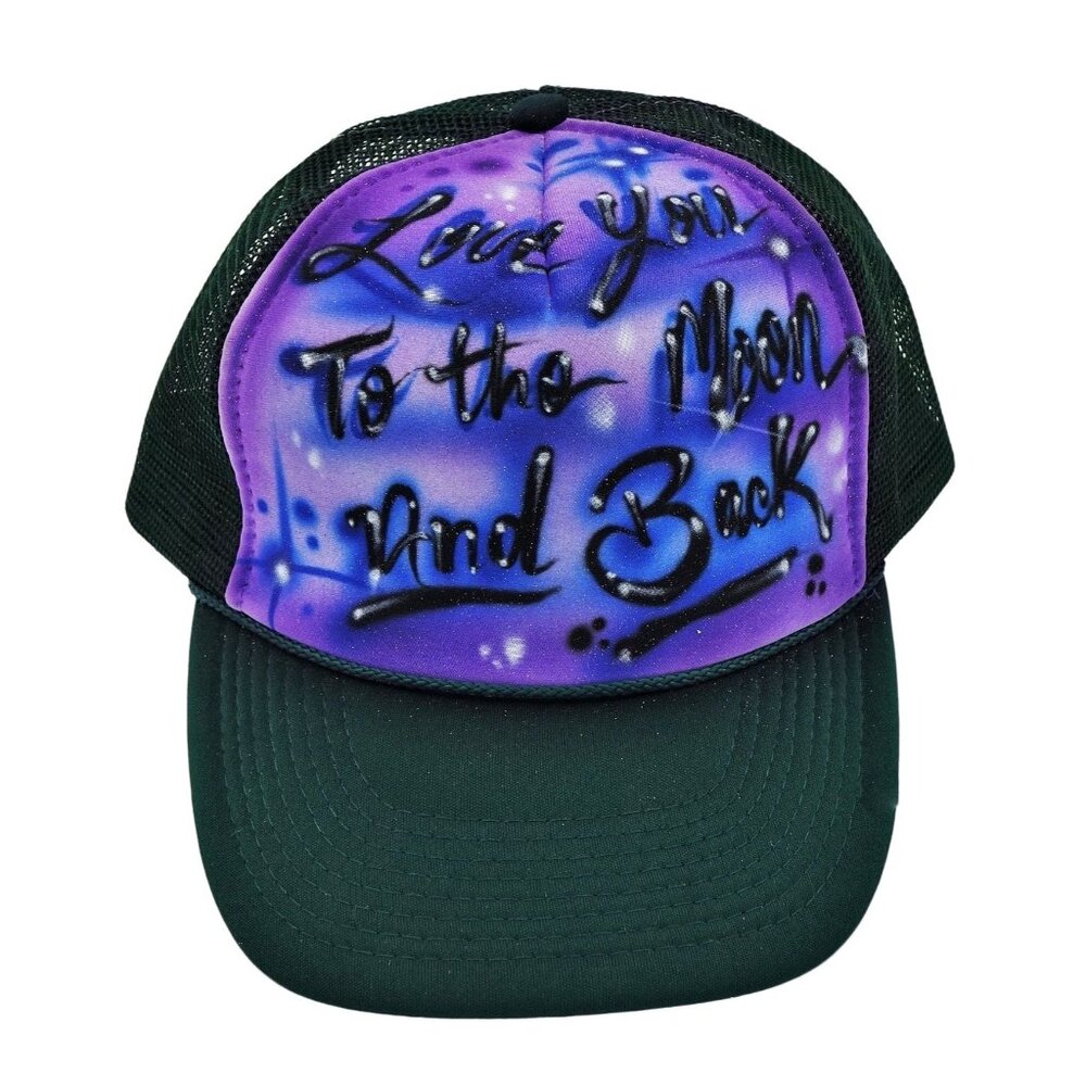 90s Trucker Hat Snapback Airbrushed Galaxy Love You To the Moon and Back Vintage